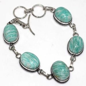 Amazonite Silver Link Oval Adjustable Bracelet